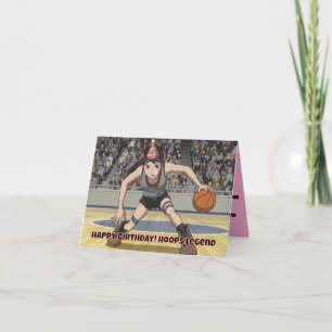 Anime-Basketballweibchen mit Geburtstagshut Karte