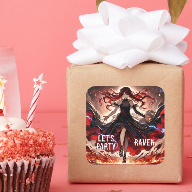 Anime-Befehl für die Flammen, Einbinden des benutz Quadratischer Aufkleber (Party)