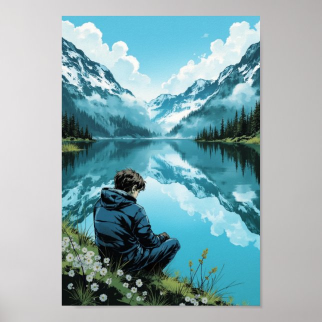 Anime-Bergsee-Ruhe-Wandkunst Poster (Vorne)