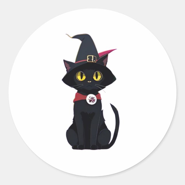 Anime Black Cat mit einem Witchs Hat (Pumpkin) Runder Aufkleber (Vorderseite)