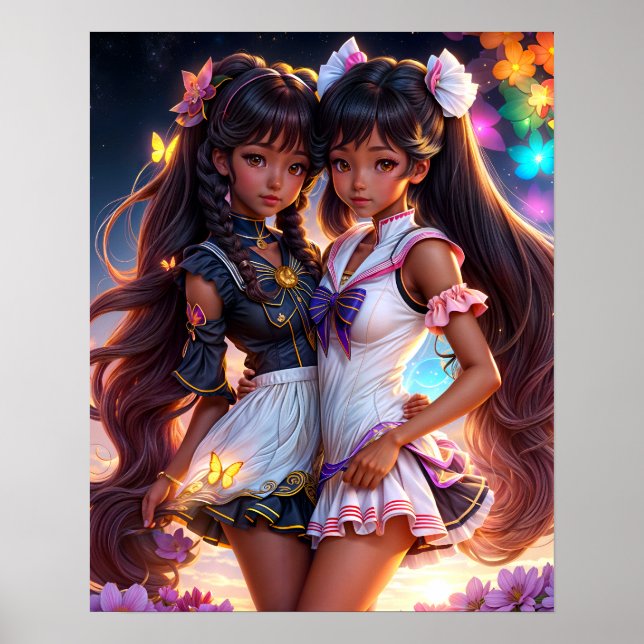 Anime Black Girl Friends Animecore Ästhetik Poster (Vorne)