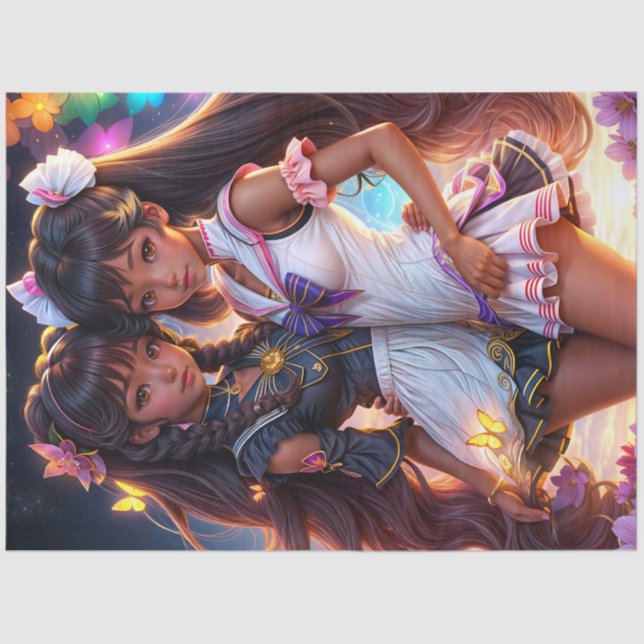 Anime Black Girl Friends Seidenpapier (Vorderseite)