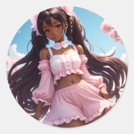 Anime Black Girl Pink Animecore Runder Aufkleber