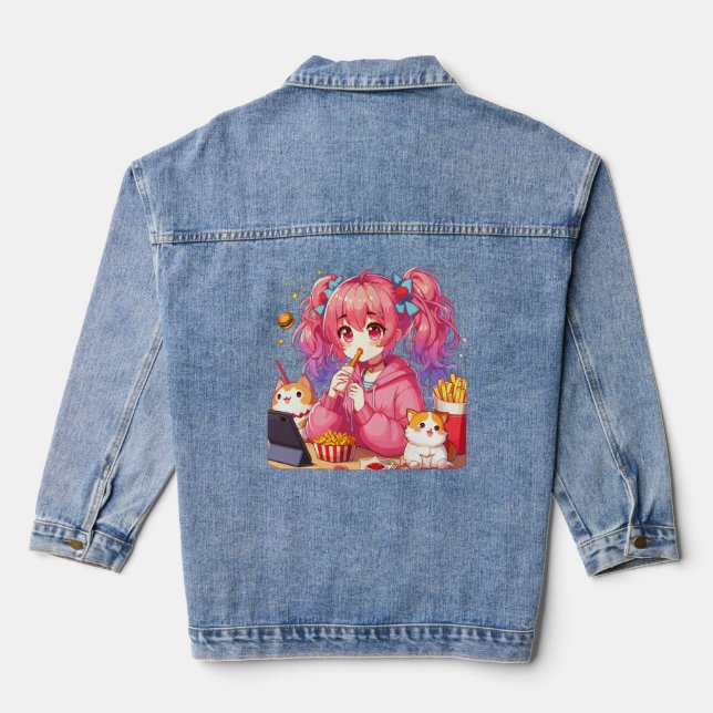 Anime Bliss: Mädchen, Kartoffeln und Haustiere Jeansjacke (Rückseite)