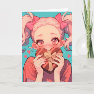 Anime Blond Girl Herz Liebe Feiertagskarte