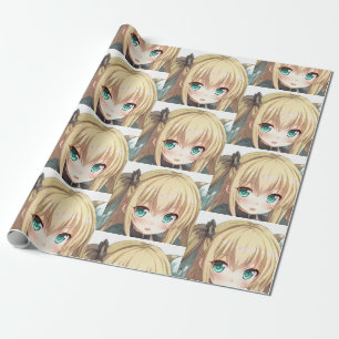 Anime blond-haariges Mädchen smaragdgrüne Augen Geschenkpapier