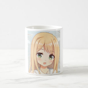 Anime blonhaarige grüne Augen Kaffeetasse