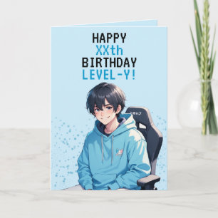 Anime Blue Gamer Personalisiert Geburtstag Karte