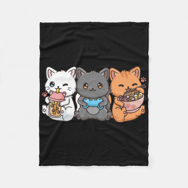 Anime Bo Tea Bubble Tee Gaming Gamer Ramen Cat Fleecedecke (Vorderseite)