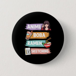 Anime Boba Ramen Sketching Otaku Kawaii Anime Girl Button