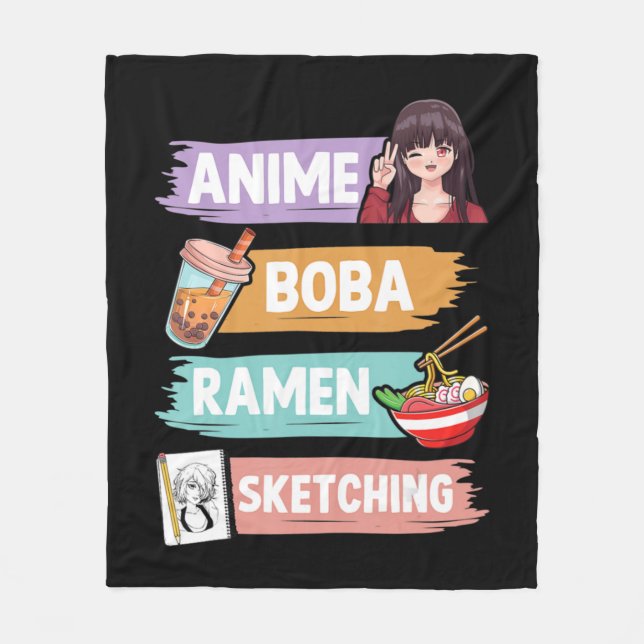 Anime Boba Ramen Sketching Otaku Kawaii Anime Girl Fleecedecke (Vorderseite)