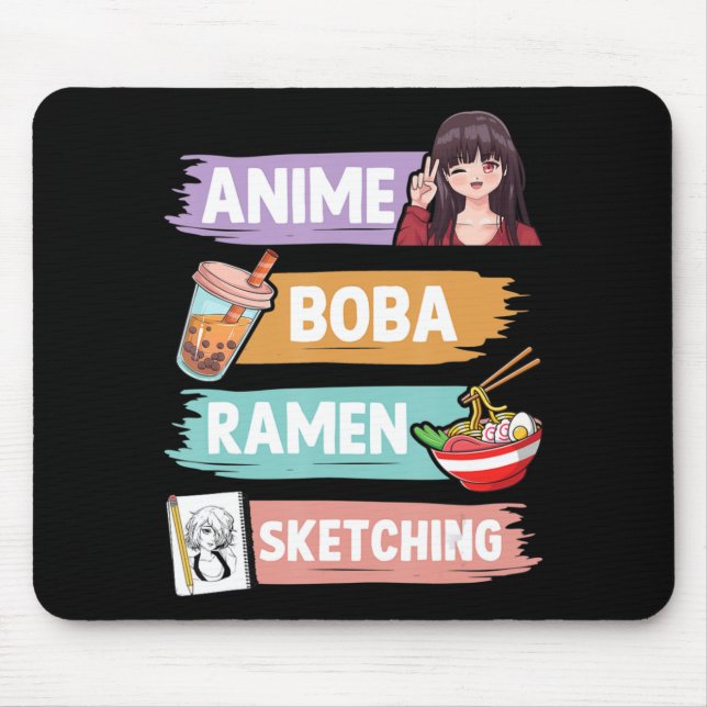 Anime Boba Ramen Sketching Otaku Kawaii Anime Girl Mousepad (Vorne)