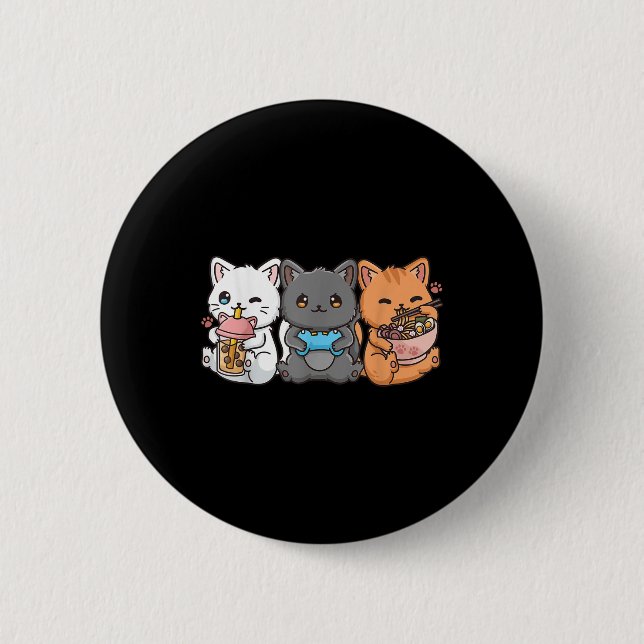 Anime Boba Tea Bubble Tee Gaming Gamer Ramen Cat Button (Vorderseite)