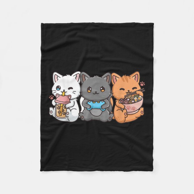 Anime Boba Tea Bubble Tee Gaming Gamer Ramen Cat Fleecedecke (Vorderseite)