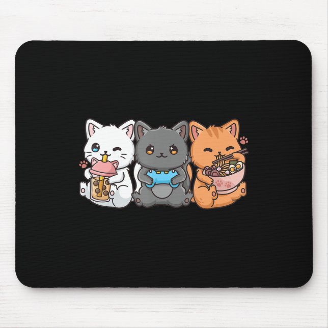 Anime Boba Tea Bubble Tee Gaming Gamer Ramen Cat Mousepad (Vorne)