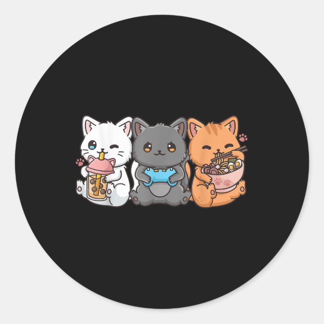 Anime Boba Tea Bubble Tee Gaming Gamer Ramen Cat Runder Aufkleber (Vorderseite)