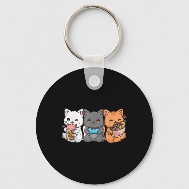 Anime Boba Tea Bubble Tee Gaming Gamer Ramen Cat Schlüsselanhänger (Vorderseite)