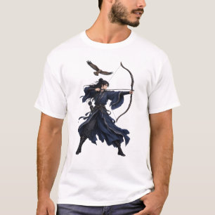 Anime Bogenschütze Männlicher Krieger mit Falke Fa T-Shirt