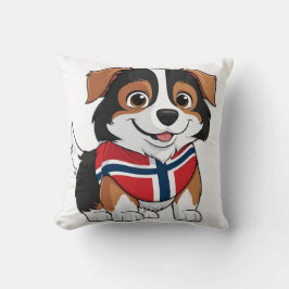 Anime Border Collie mit norwegischer Flagge Kissen