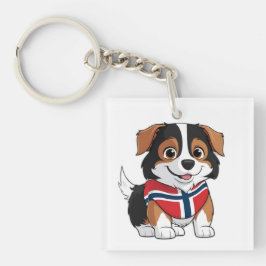 Anime Border Collie mit norwegischer Flagge Schlüsselanhänger