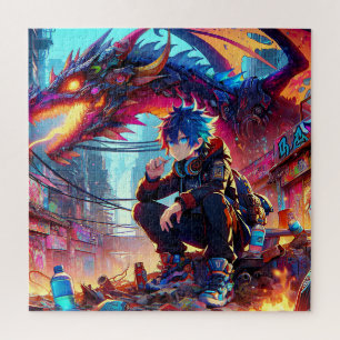 Anime Boy and Dragon in einer dystopischen Welt Puzzle