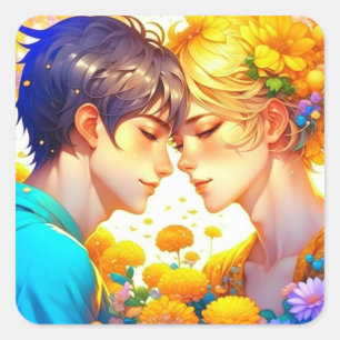 Anime Boy and Girl in Liebe Romantisches Kokett Quadratischer Aufkleber