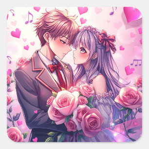 Anime Boy and Girl Valentine's Day Quadratischer Aufkleber