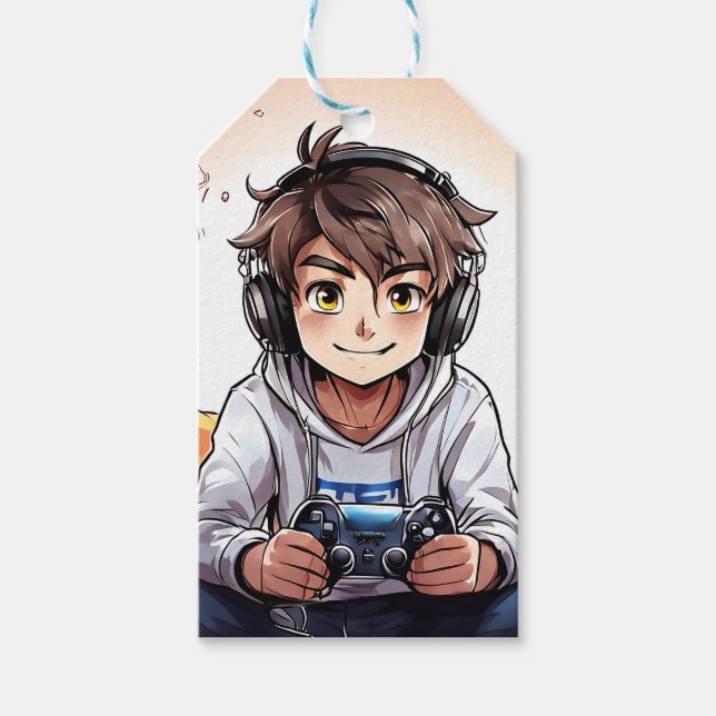 Anime Boy Games zum Geburtstag Geschenkanhänger (Vorderseite)