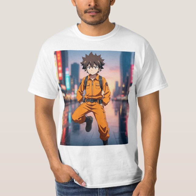 Anime Boy in Orange Outfit Ru T-Shirt (Vorderseite)