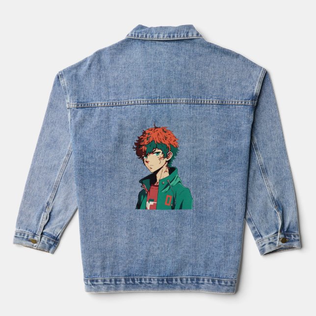 Anime Boy: Orange und Grünes Haar - Manga Delight Jeansjacke (Rückseite)