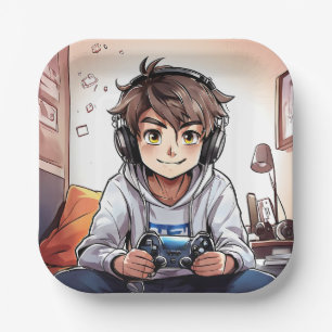 Anime Boy Play Videospiele Geburtstagsparty Pappteller