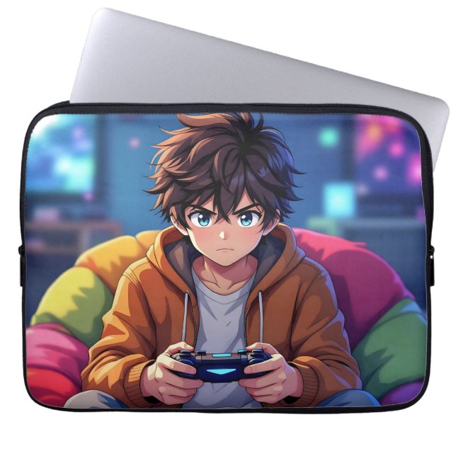 Anime Boy playing Video Game  Laptopschutzhülle (Vorderseite)