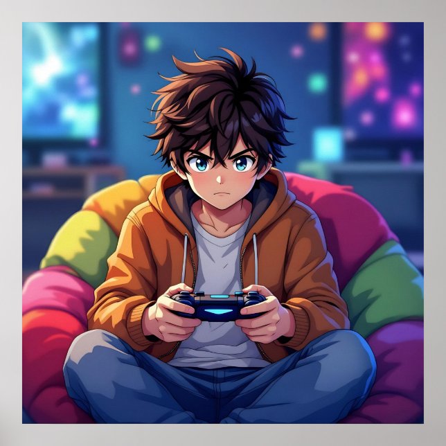 Anime Boy spielt Videospiel Poster (Vorne)