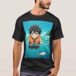 Anime Boy Swimming in the Ocean with Fish – Cute A T-Shirt<br><div class="desc">A cute anime boy wearing an orange life jacket swimming in the clear blue ocean surrounded by small fish. The peaceful beach background,  bright sky,  and tropical island scenery create a vibrant anime-style summer adventure scene.</div>