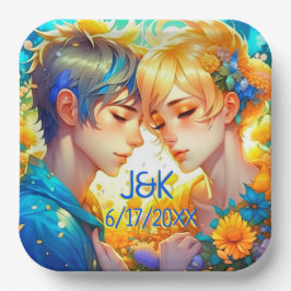 Anime Boy und Girl Floral Couple Personalisiert Pappteller