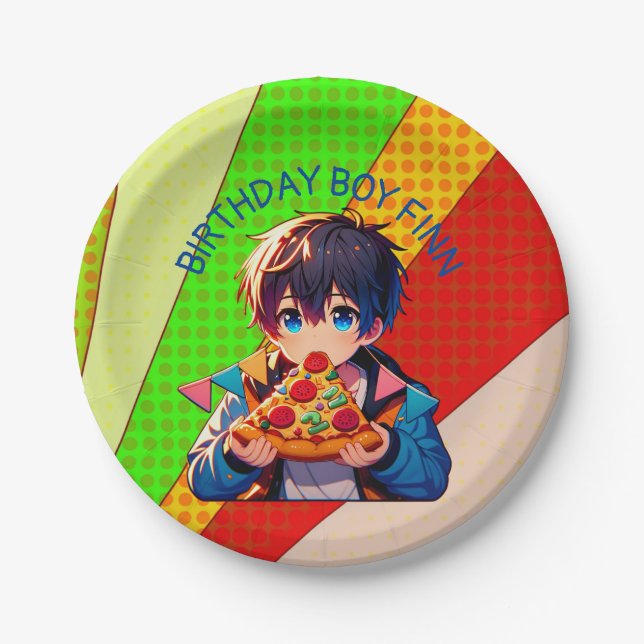 Anime Boys Pizza-Party Personalisiert Pappteller (Vorderseite)