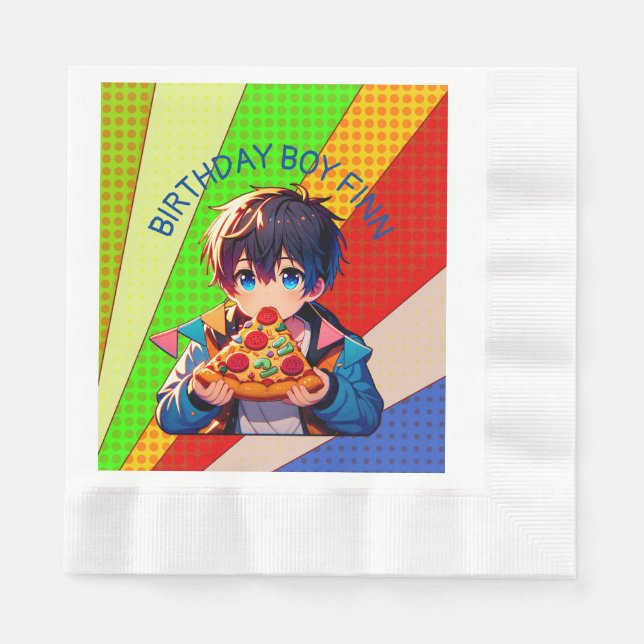 Anime Boys Pizza-Party Personalisiert Serviette (Vorderseite)
