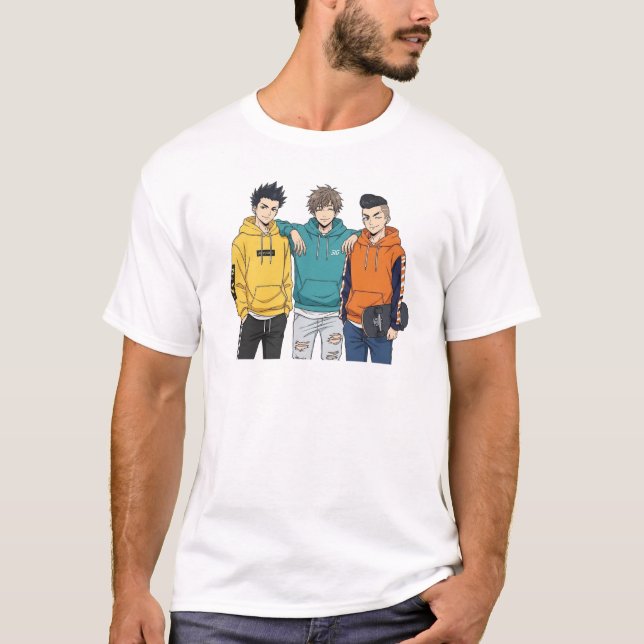Anime Boys Squad T-Shirt - Cool Streetwear Hoodie  (Vorderseite)