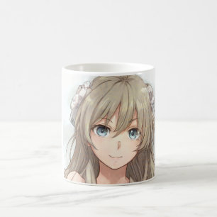 Anime braunhaariges Mädchen mit blauen Augen Kaffeetasse