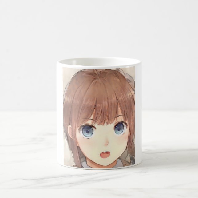 Anime braunhaariges Mädchen mit blauen Augen überr Kaffeetasse (Mittel)