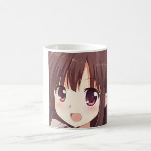 Anime-Braunhaarmädchen mit Pflaumenaugen Kaffeetasse