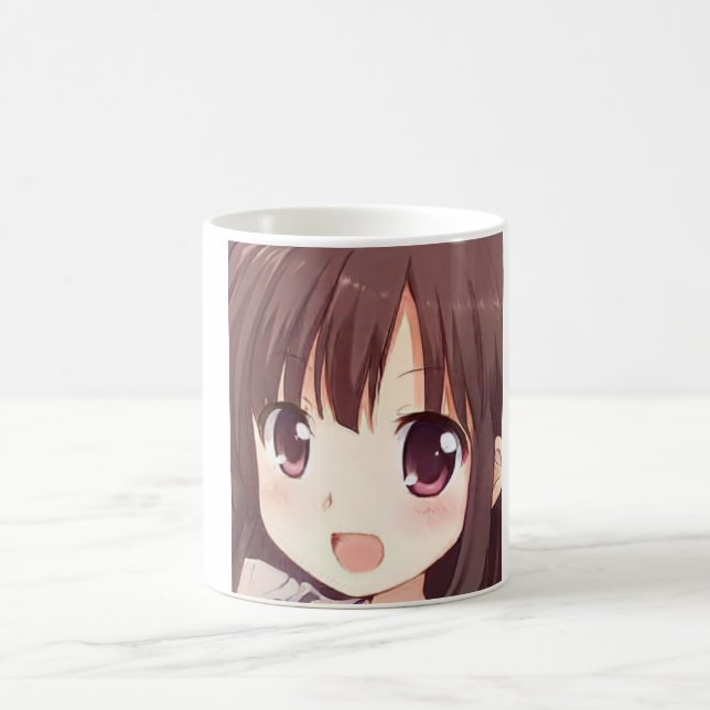 Anime-Braunhaarmädchen mit Pflaumenaugen Kaffeetasse (Mittel)