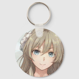 Anime brown-haired girl with blue eyes keychain schlüsselanhänger