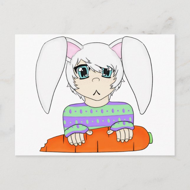 Anime Bunny Rabbit Boy mit Karotte Postkarte (Vorderseite)