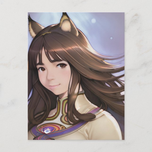 Anime Cat Eared Woman Postkarte (Vorderseite)