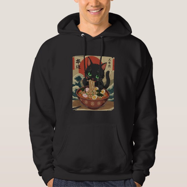 Anime Cat Eating Ramen Japanese Art Graphic Cat Cu Hoodie (Vorderseite)