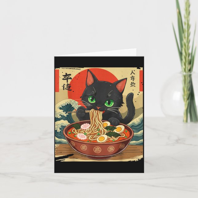Anime Cat Eating Ramen Japanese Art Graphic Cat Cu Karte (Vorderseite)