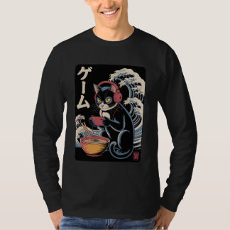 Anime Cat Eating Ramen Japanese Wave Kawaii Neko K T-Shirt