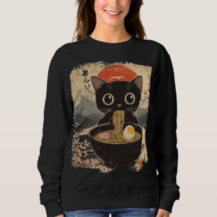 Anime Cat Eating Ramen Japanischer Stil Anime Lieb Sweatshirt