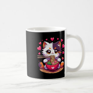 Anime Cat essen Ramen Noodles mit Herz Valenti Kaffeetasse